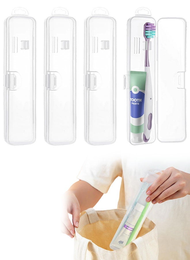 4 Packs Travel Size Toothbrush Case, Plastic Toothbrush Travel Holder For Manual Toothbrushes, Transparent Containers For Toothbrush Covers and Toothpaste Storage - Image 1